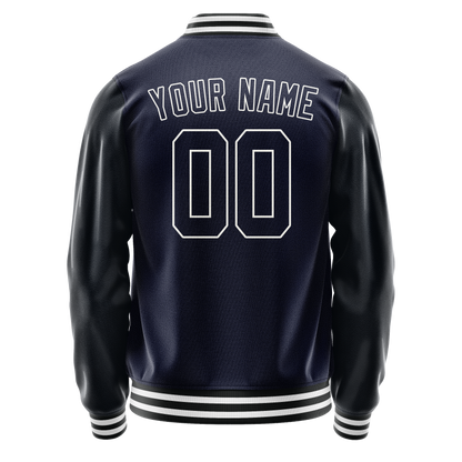 Custom Navy White Solid Color Varsity Letterman Jacket