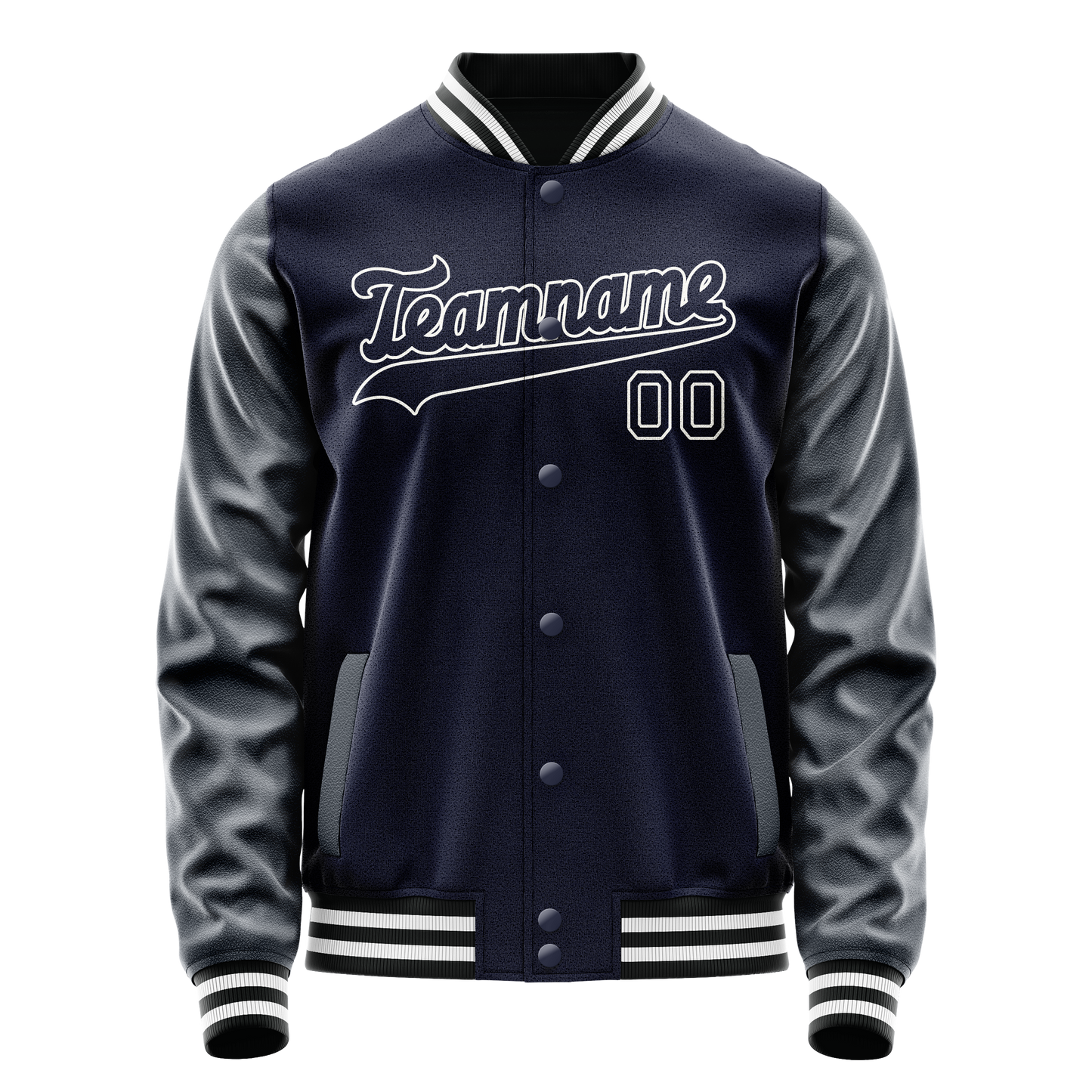 Custom Navy White Solid Color Varsity Letterman Jacket