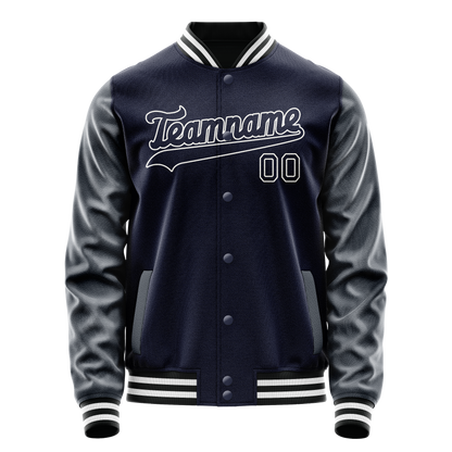 Custom Navy White Solid Color Varsity Letterman Jacket