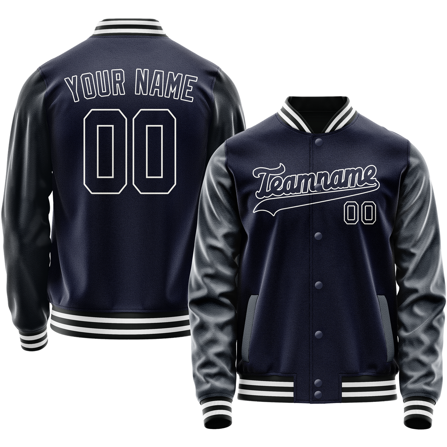 Custom Navy White Solid Color Varsity Letterman Jacket