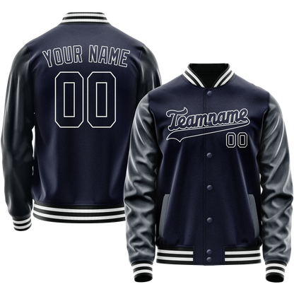 Custom Navy White Solid Color Varsity Letterman Jacket