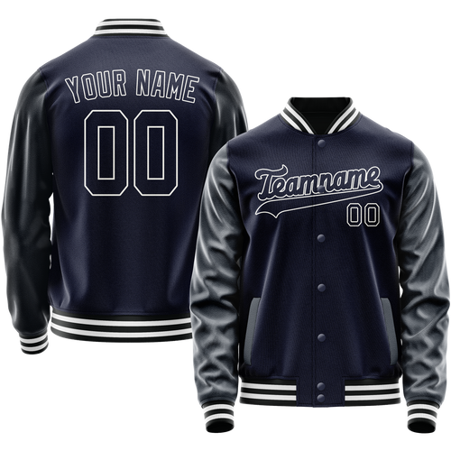Custom Navy White Solid Color Varsity Letterman Jacket