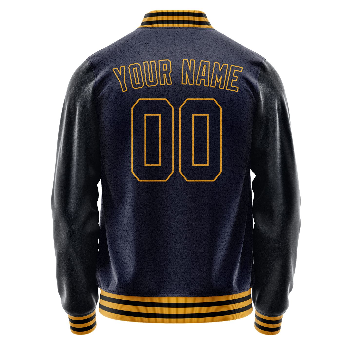 Custom Navy Old-Gold Solid Color Varsity Letterman Jacket