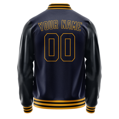 Custom Navy Old-Gold Solid Color Varsity Letterman Jacket