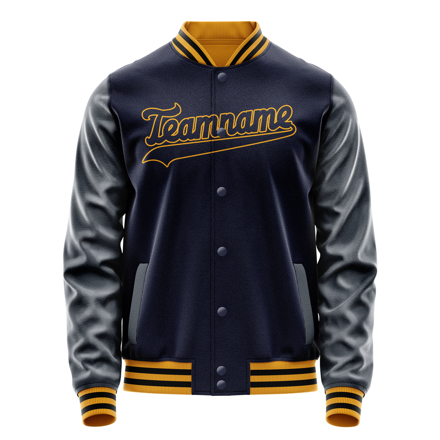 Custom Navy Old-Gold Solid Color Varsity Letterman Jacket