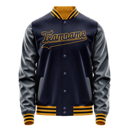 Custom Navy Old-Gold Solid Color Varsity Letterman Jacket