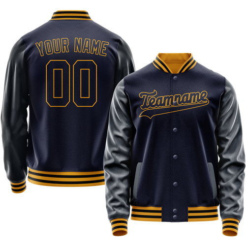 Custom Navy Old-Gold Solid Color Varsity Letterman Jacket