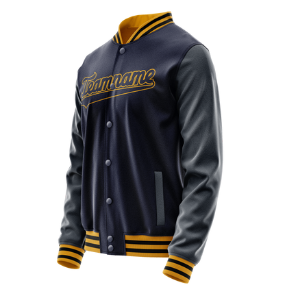 Custom Navy Old-Gold Solid Color Varsity Letterman Jacket