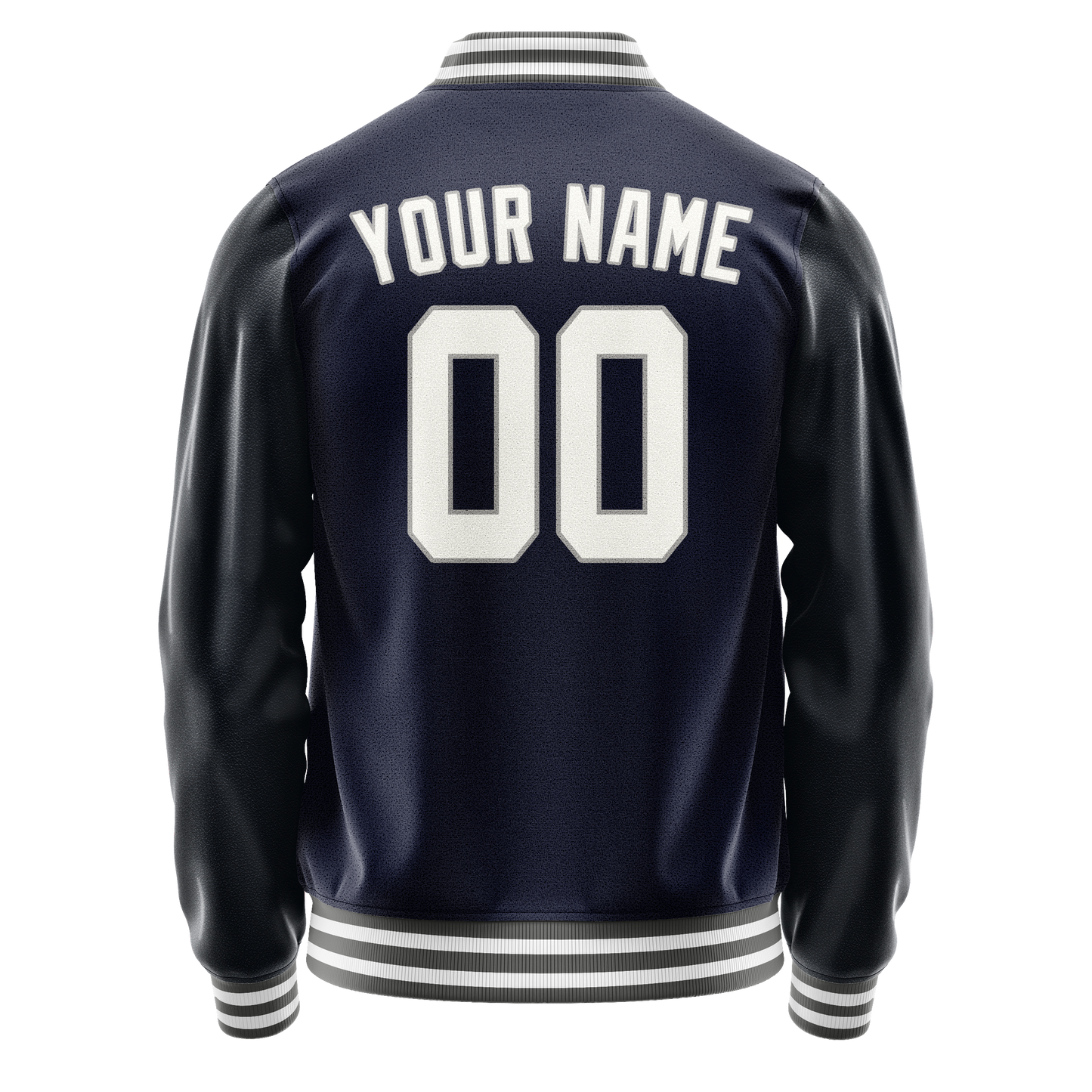 Custom Navy White Solid Color Varsity Letterman Jacket
