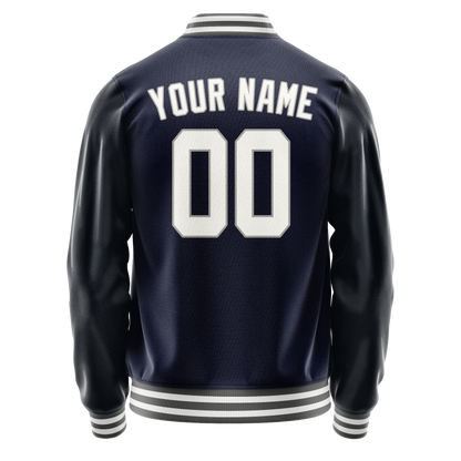 Custom Navy White Solid Color Varsity Letterman Jacket