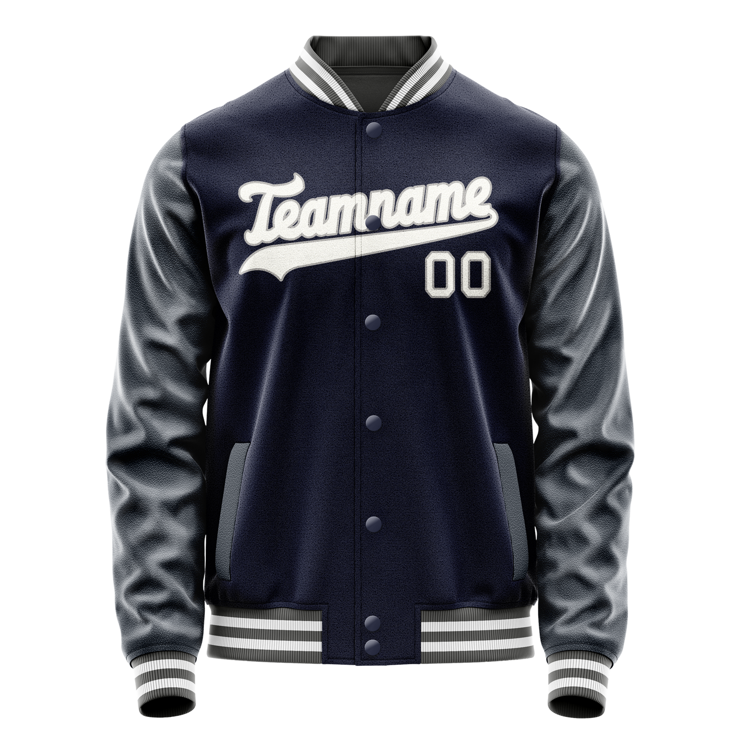 Custom Navy White Solid Color Varsity Letterman Jacket