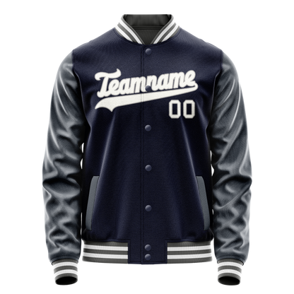 Custom Navy White Solid Color Varsity Letterman Jacket