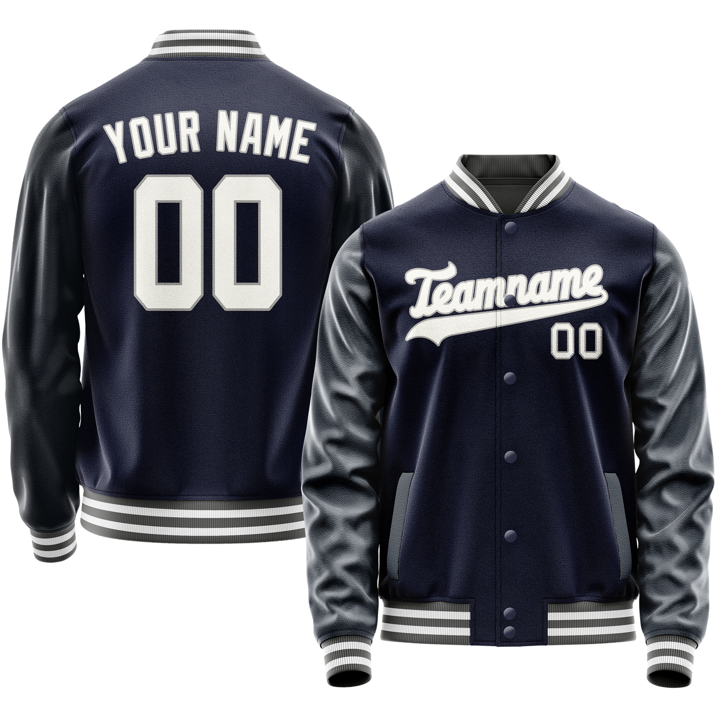 Custom Navy White Solid Color Varsity Letterman Jacket