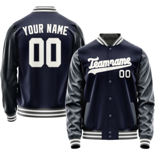 Custom Navy White Solid Color Varsity Letterman Jacket