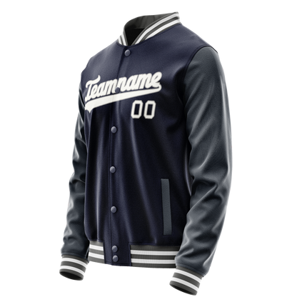 Custom Navy White Solid Color Varsity Letterman Jacket