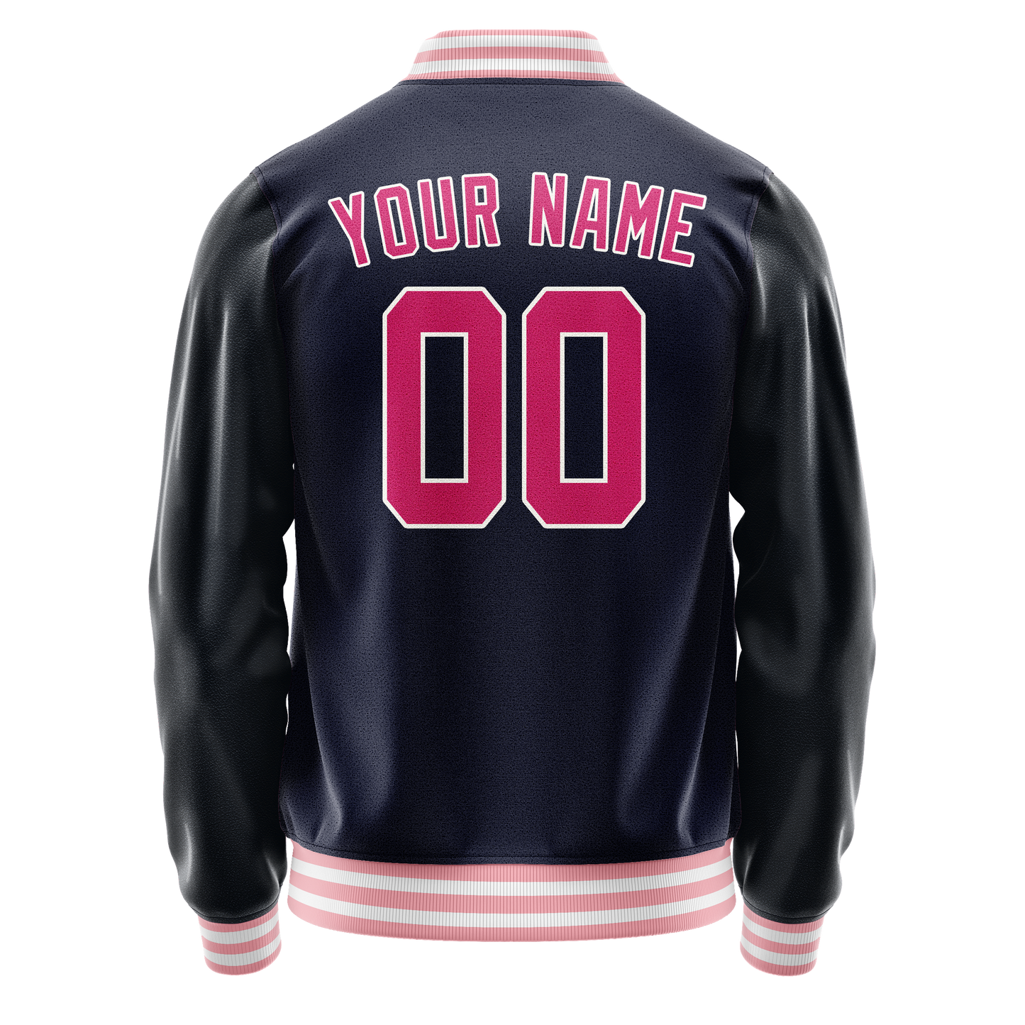 Custom Navy Pink Solid Color Varsity Letterman Jacket