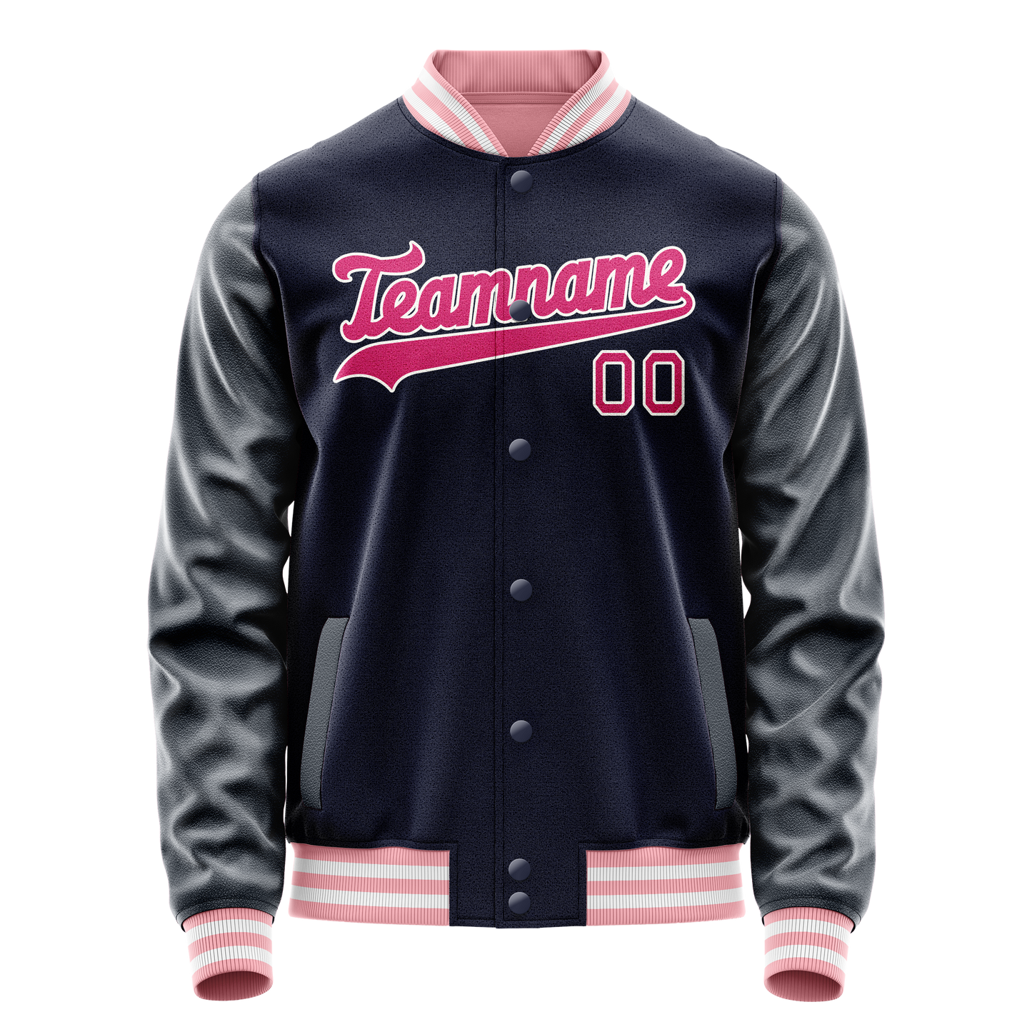 Custom Navy Pink Solid Color Varsity Letterman Jacket