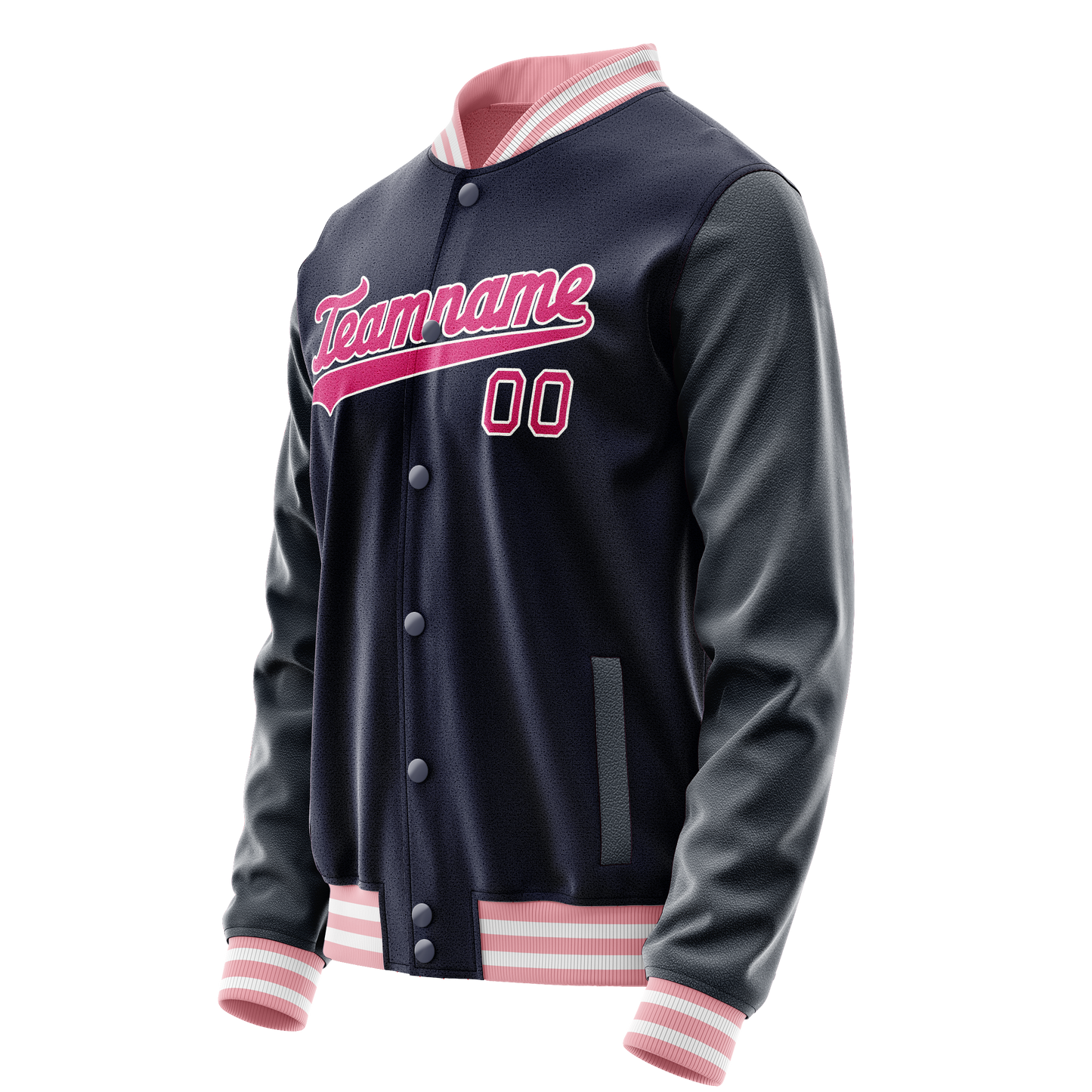 Custom Navy Pink Solid Color Varsity Letterman Jacket