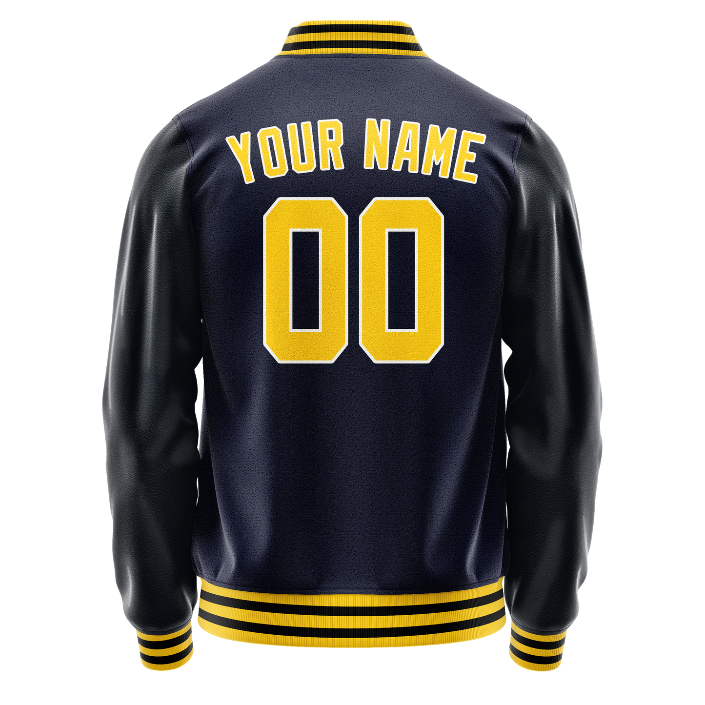Custom Navy Gold Solid Color Varsity Letterman Jacket