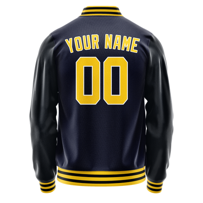 Custom Navy Gold Solid Color Varsity Letterman Jacket