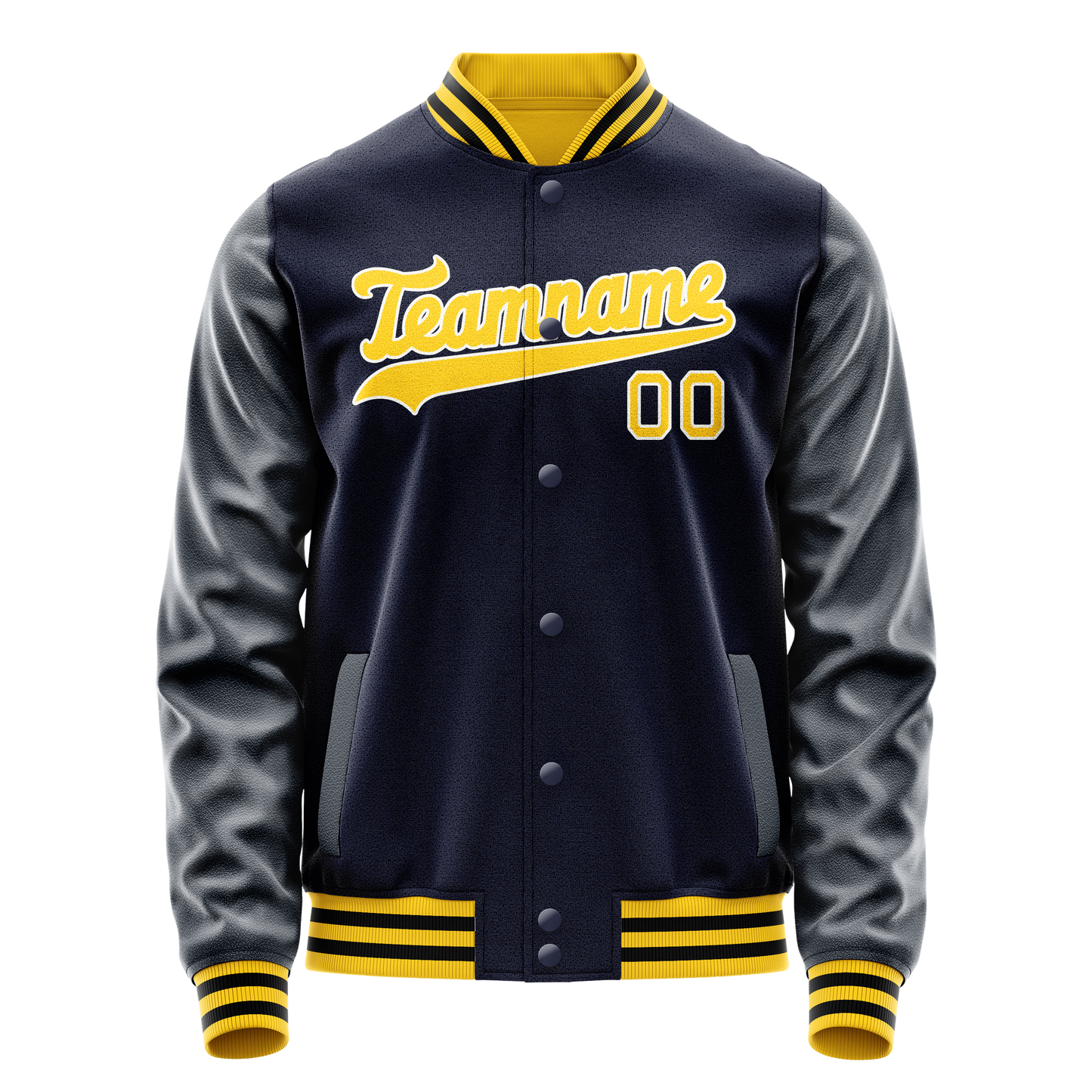 Custom Navy Gold Solid Color Varsity Letterman Jacket