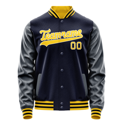 Custom Navy Gold Solid Color Varsity Letterman Jacket