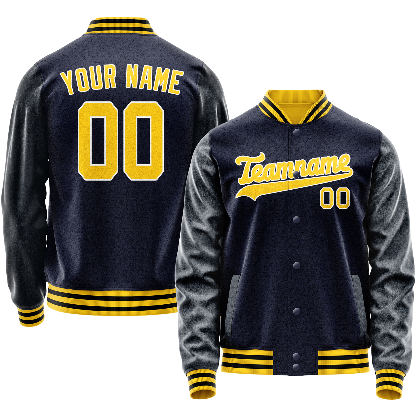 Custom Navy Gold Solid Color Varsity Letterman Jacket