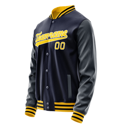 Custom Navy Gold Solid Color Varsity Letterman Jacket