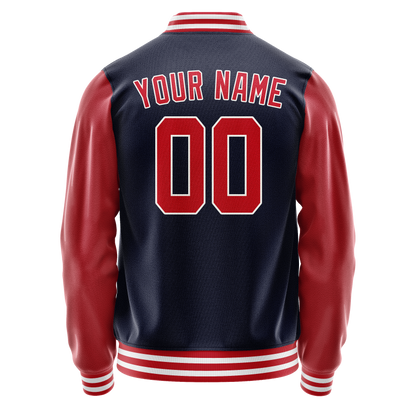 Custom Navy Red Solid Color Varsity Letterman Jacket