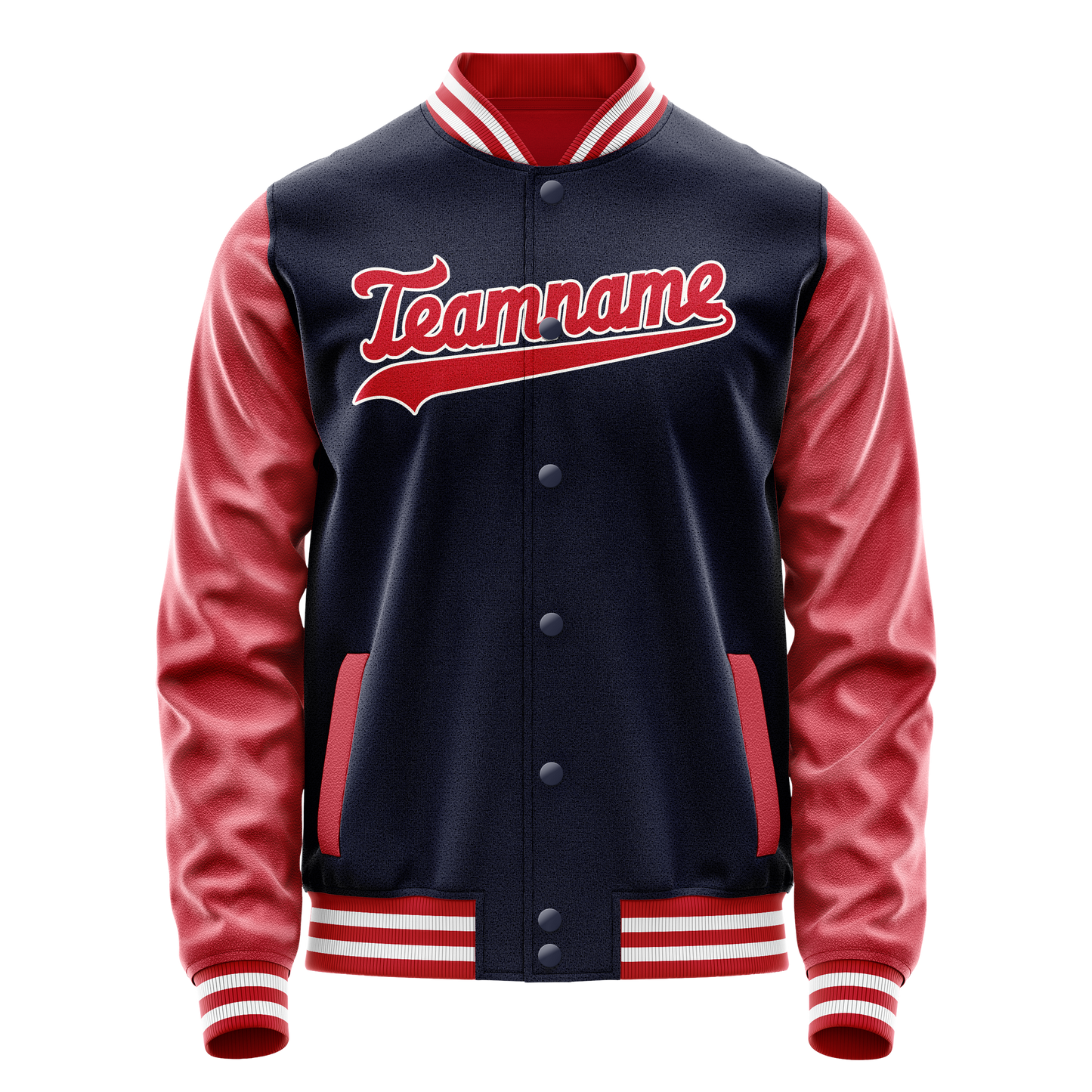 Custom Navy Red Solid Color Varsity Letterman Jacket