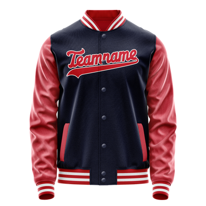 Custom Navy Red Solid Color Varsity Letterman Jacket