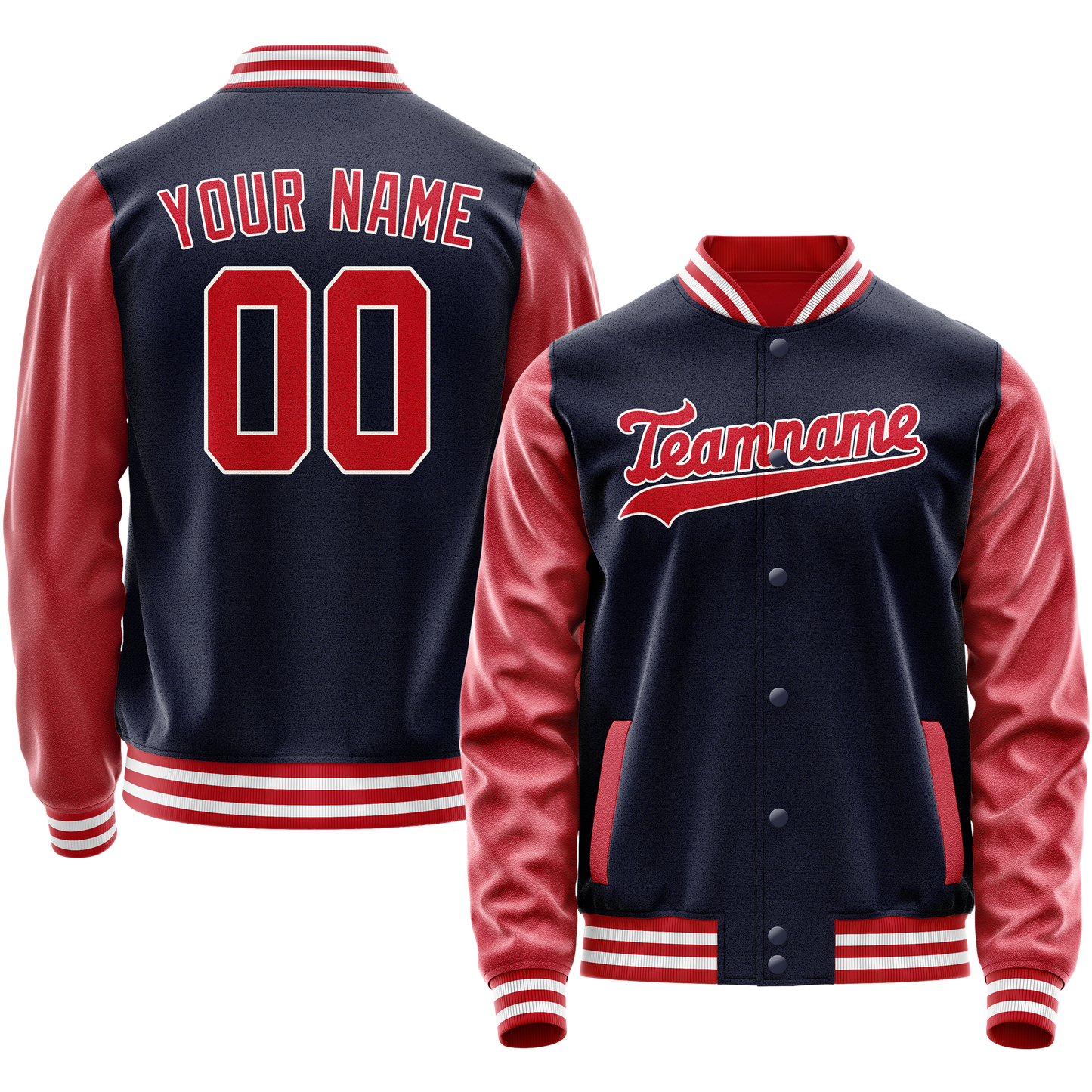 Custom Navy Red Solid Color Varsity Letterman Jacket