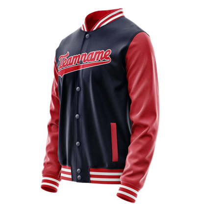Custom Navy Red Solid Color Varsity Letterman Jacket