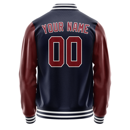 Custom Navy Crimson Solid Color Varsity Letterman Jacket