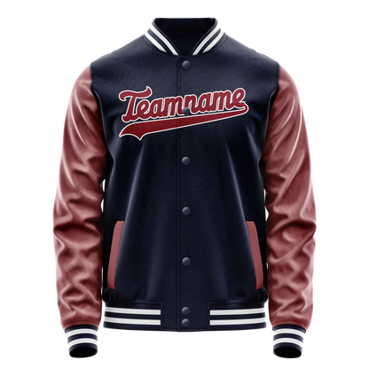 Custom Navy Crimson Solid Color Varsity Letterman Jacket