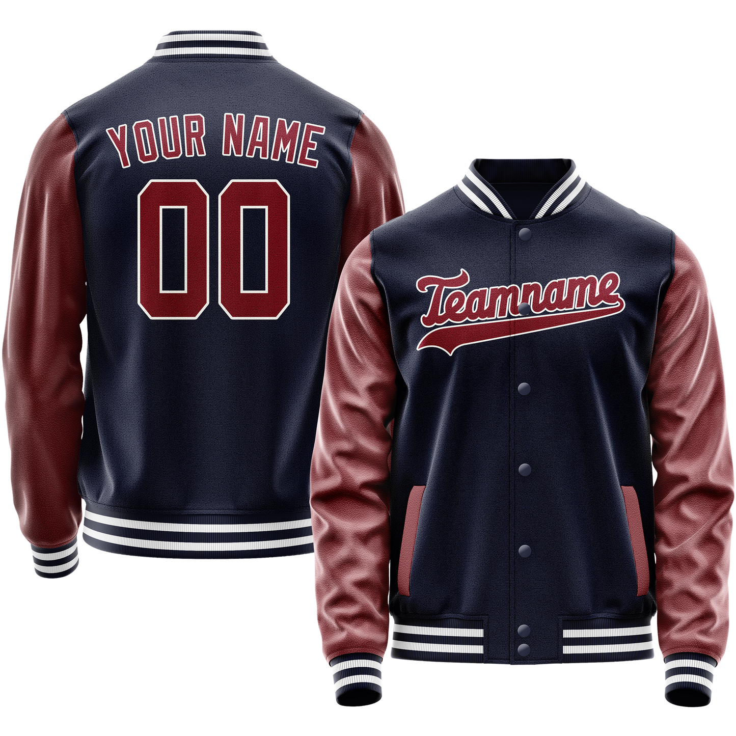 Custom Navy Crimson Solid Color Varsity Letterman Jacket