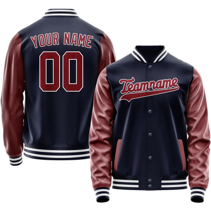 Custom Navy Crimson Solid Color Varsity Letterman Jacket