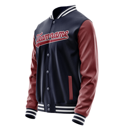 Custom Navy Crimson Solid Color Varsity Letterman Jacket