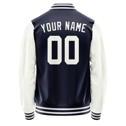 Custom Navy White Solid Color Varsity Letterman Jacket