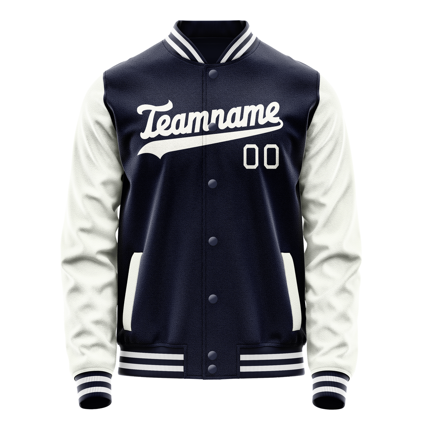 Custom Navy White Solid Color Varsity Letterman Jacket