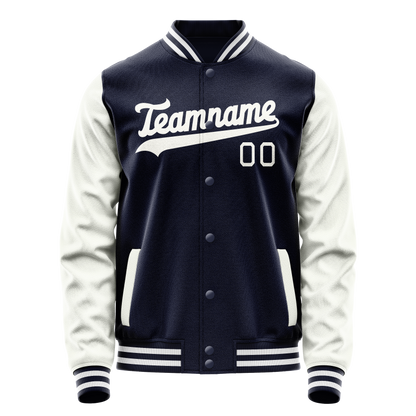 Custom Navy White Solid Color Varsity Letterman Jacket