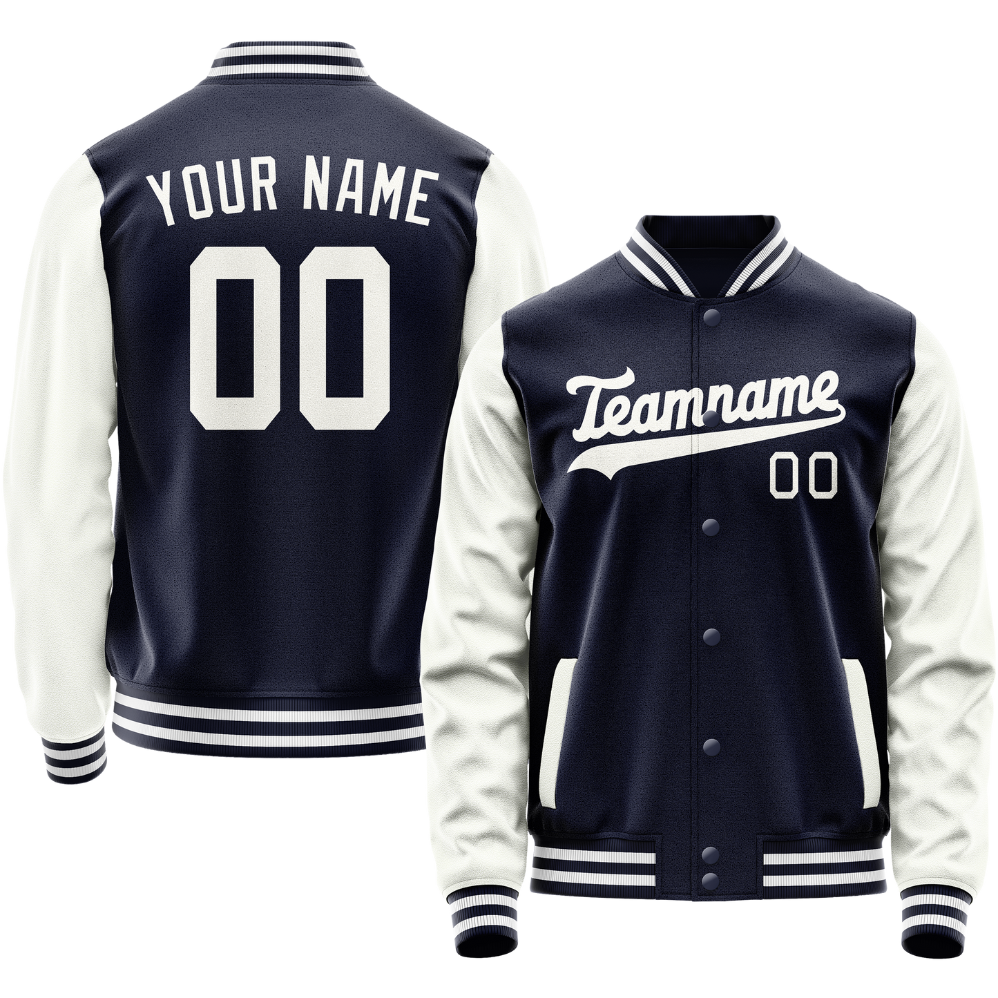 Custom Navy White Solid Color Varsity Letterman Jacket