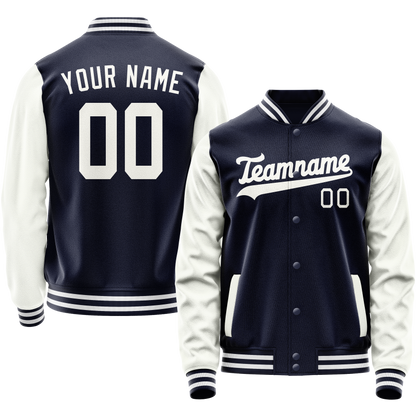 Custom Navy White Solid Color Varsity Letterman Jacket