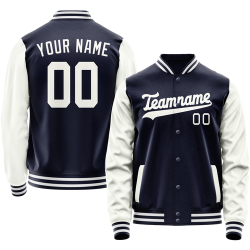 Custom Navy White Solid Color Varsity Letterman Jacket