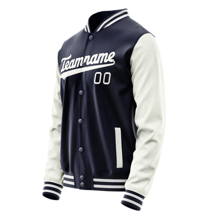 Custom Navy White Solid Color Varsity Letterman Jacket