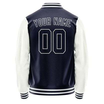 Custom Navy White Solid Color Varsity Letterman Jacket