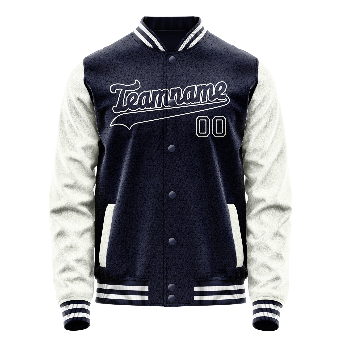 Custom Navy White Solid Color Varsity Letterman Jacket