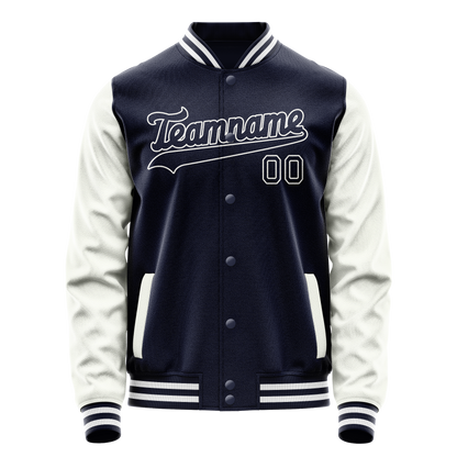 Custom Navy White Solid Color Varsity Letterman Jacket