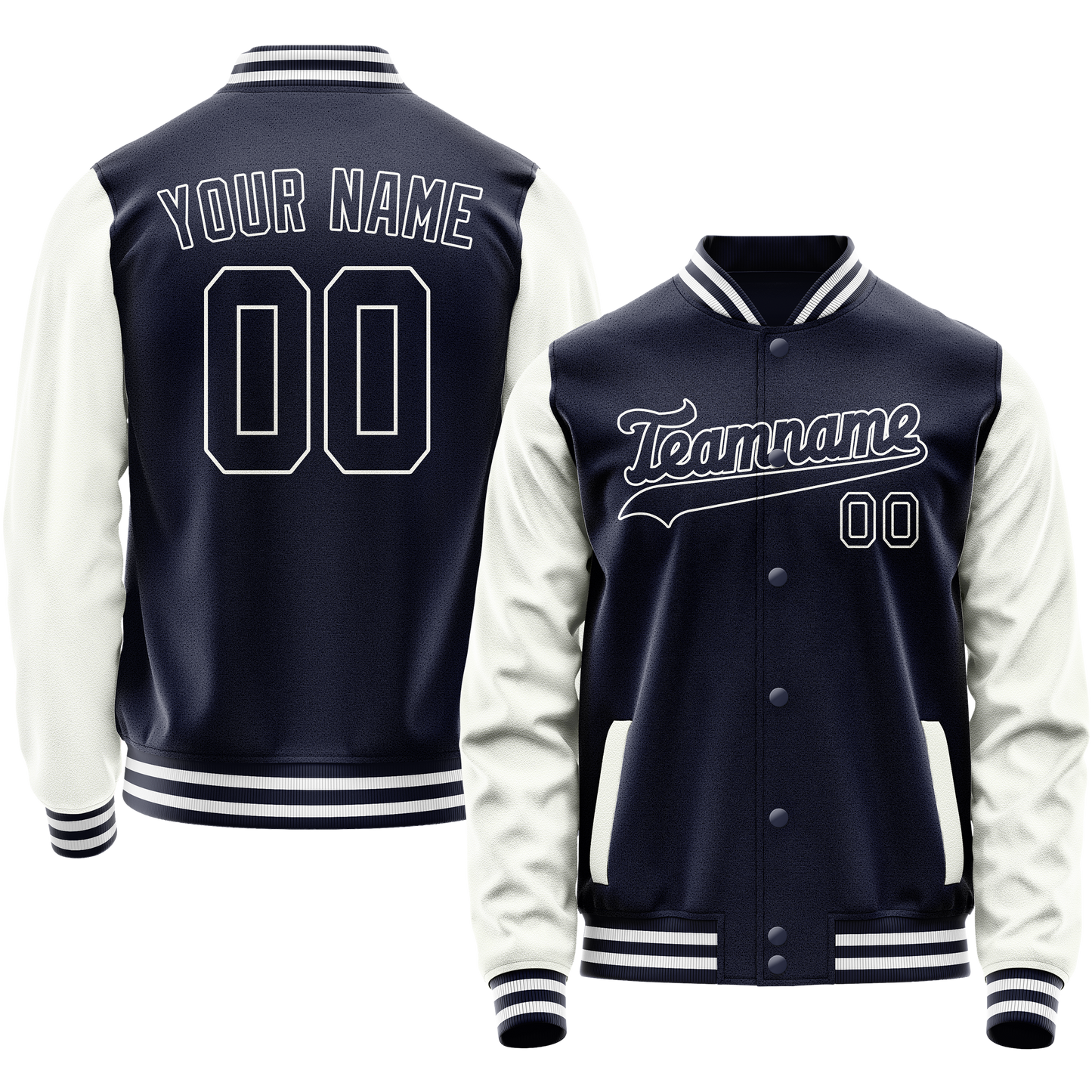 Custom Navy White Solid Color Varsity Letterman Jacket