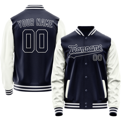 Custom Navy White Solid Color Varsity Letterman Jacket